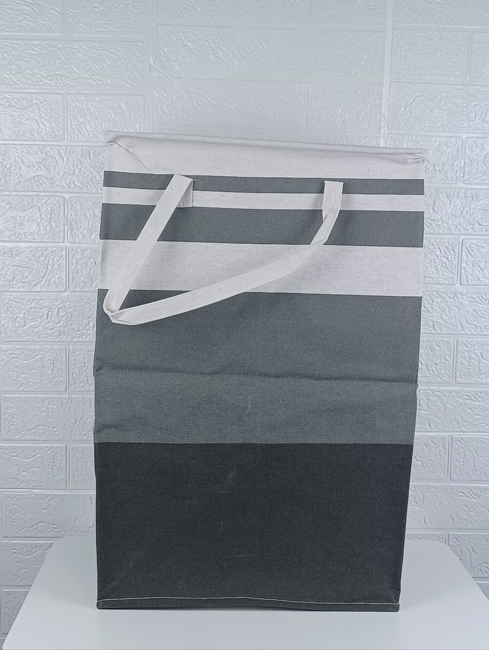 Large Laundry Hamper  - Gray Striped Canvas, 19.81Gal 75L